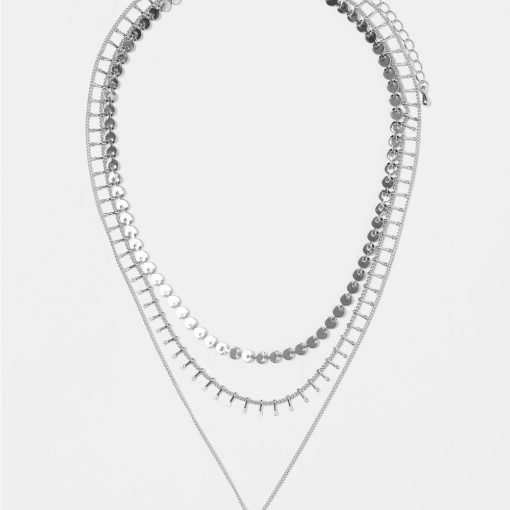 🌙New Silver necklace, half moon charm and three different strands w/ extension - Picture 6 of 6